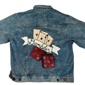 Vintage Blue Jean Jacket with Dice and Cards gambling casino ace game
